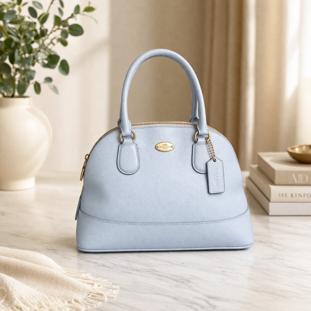 Coach Kelsey‎ Satchel Light Blue Pebble Leather Crossbody Dome Handbag F33909